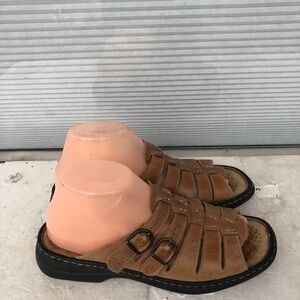 Josef Seibel Air Massage Brown Leather Open Toe Slides Women's EU 39 US 8